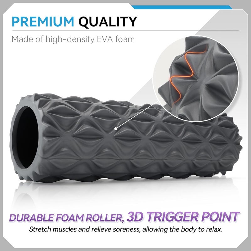 Zmarthumb Foam Roller - 15 inch Deep Tissue Massager for Muscle Massage, Myofascial Trigger Point Release, Exercise, Yoga, Pilates & Stretching(Gray) - Image 3